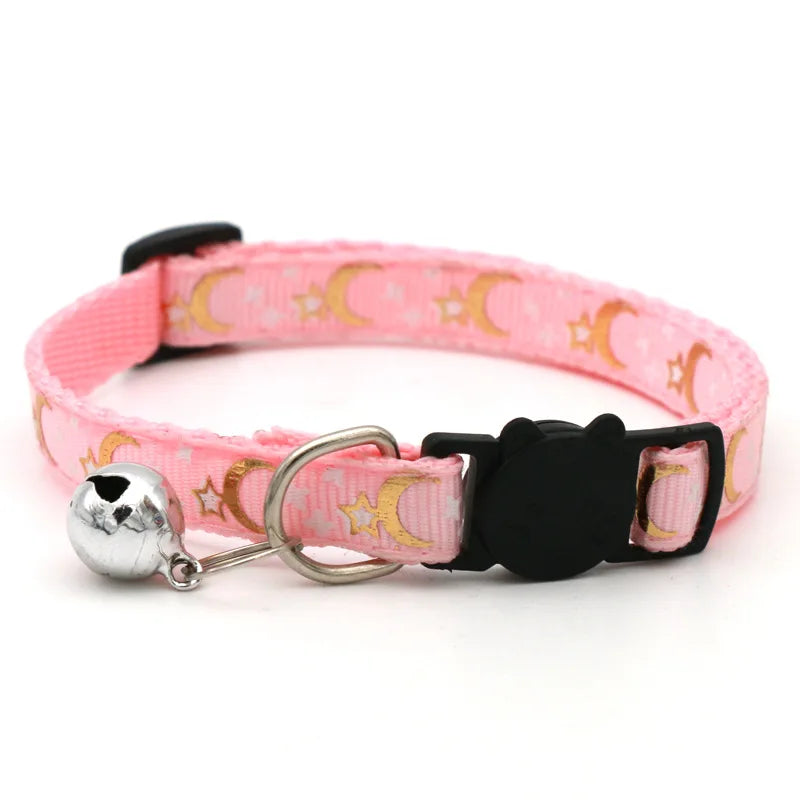Cartoon Star Moon Adjustable Cat Collar with Bell