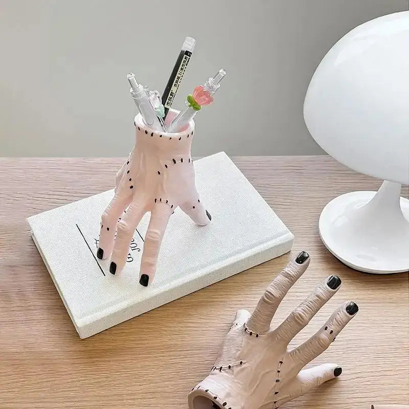 Creepy Broken Hand Palm Ornament for Halloween, Spooky Garden Decoration and Fleshy Potted Planter with Scary Palm Pen Holder & Storage Tray