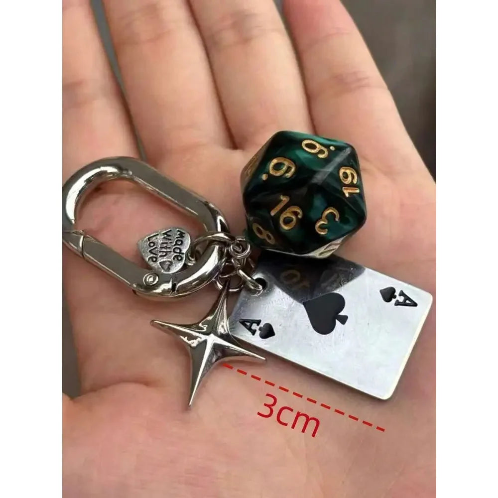 Vintage Poker Ace Dice Metal Pendant Keychain