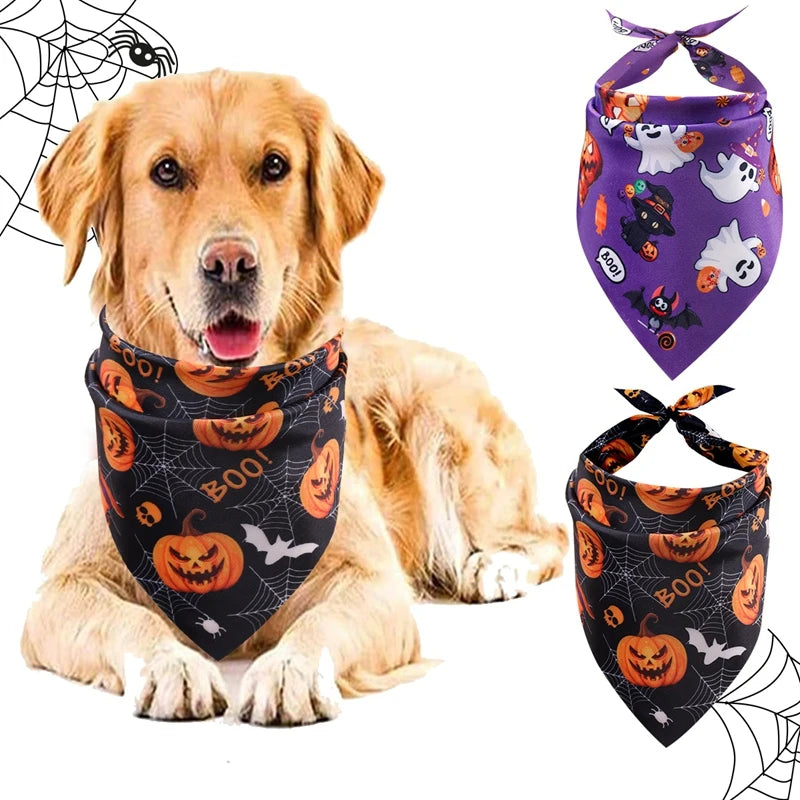 Halloween Pumpkin Ghost Dog Triangle Scarf Bandanas