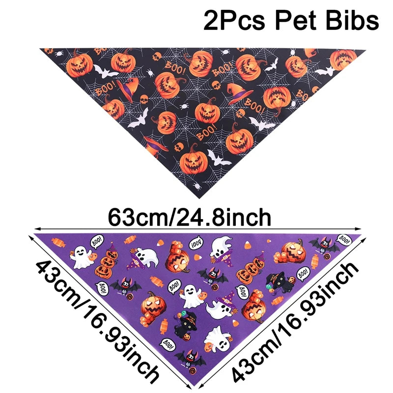 Halloween Pumpkin Ghost Dog Triangle Scarf Bandanas