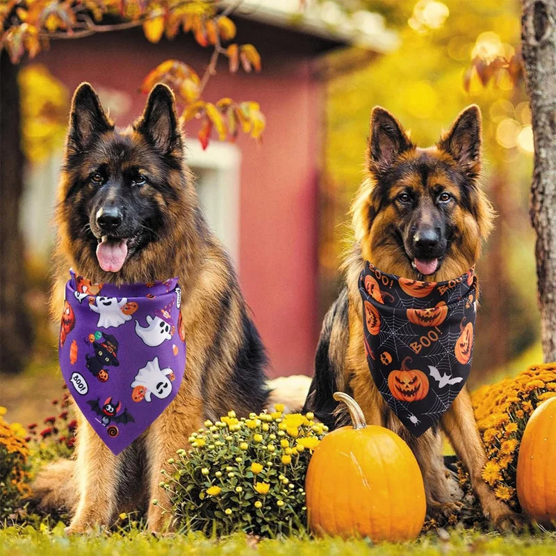 Halloween Pumpkin Ghost Dog Triangle Scarf Bandanas