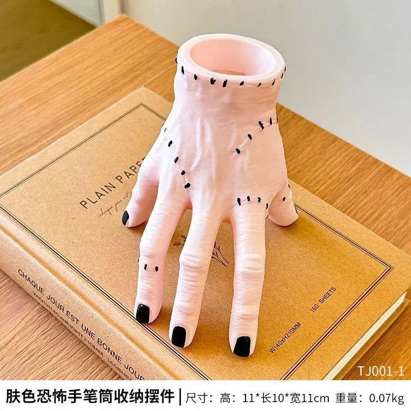 Creepy Broken Hand Palm Ornament for Halloween, Spooky Garden Decoration and Fleshy Potted Planter with Scary Palm Pen Holder & Storage Tray