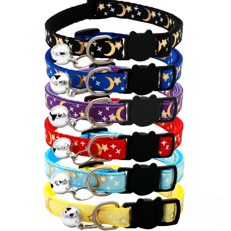 Cartoon Star Moon Adjustable Cat Collar with Bell