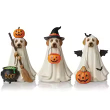 Halloween Ghost Dog Wooden Tabletop Ornaments 3-Piece Set