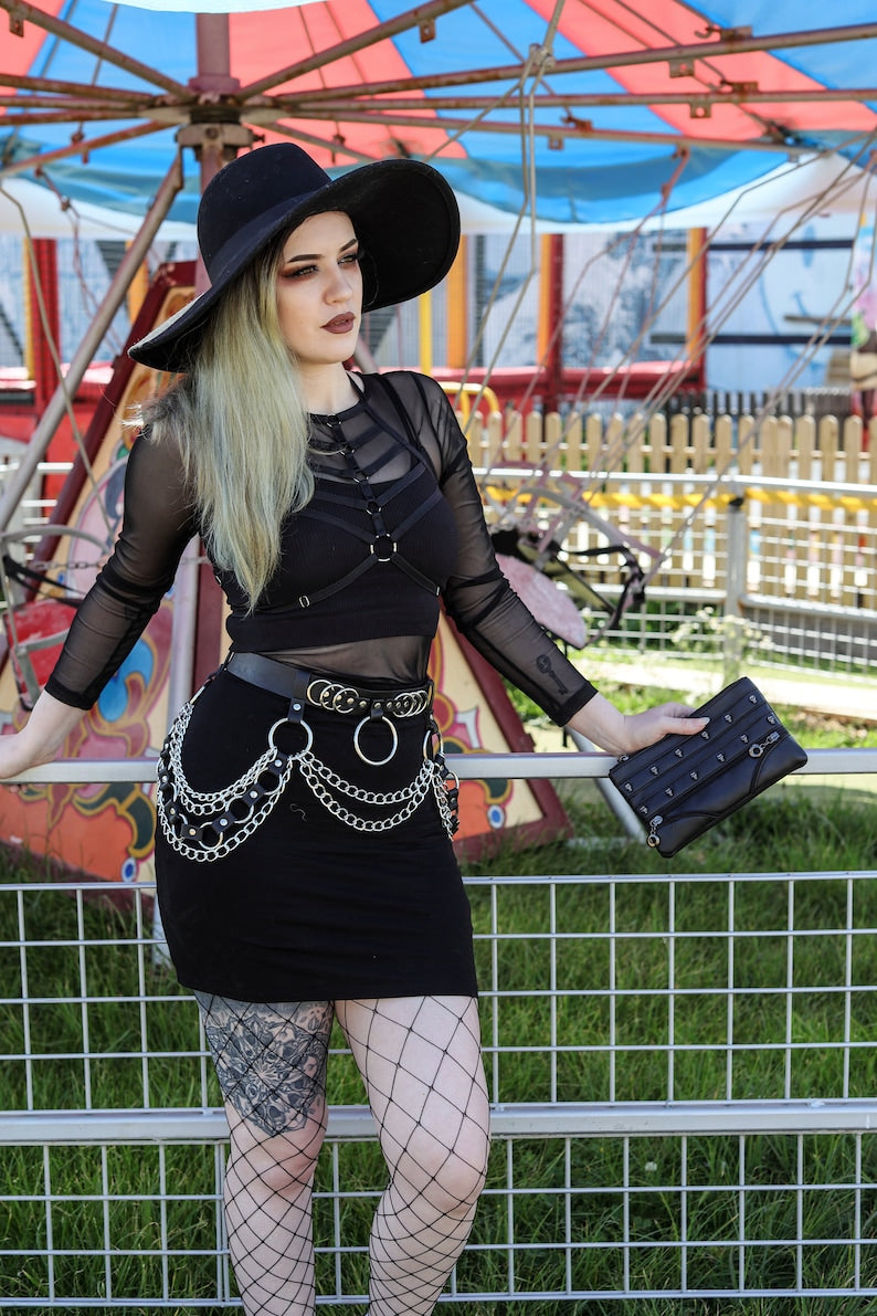 GOTHX Vegan Black Mini Skull Head Zip Gothic Detail Clutch - goth style - makeup bag - dark grunge