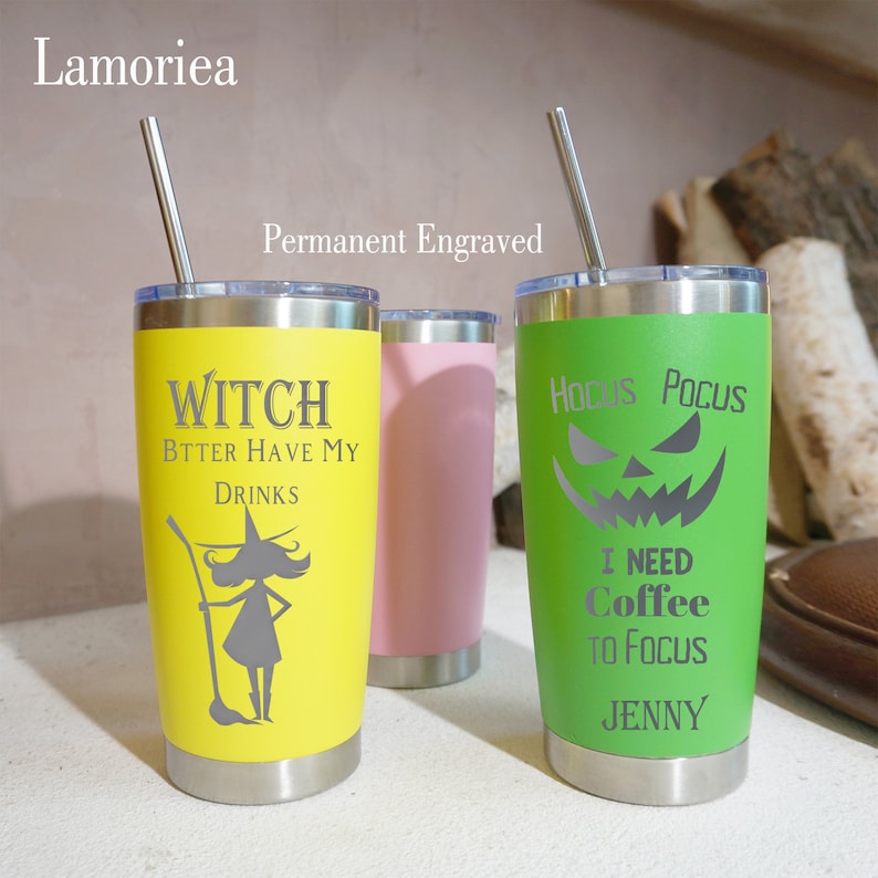 Personalized 20oz Halloween Insulated Tumbler, Custom Laser-Engraved Stainless Steel Travel Mug, Reusable Coffee Cup & Gift