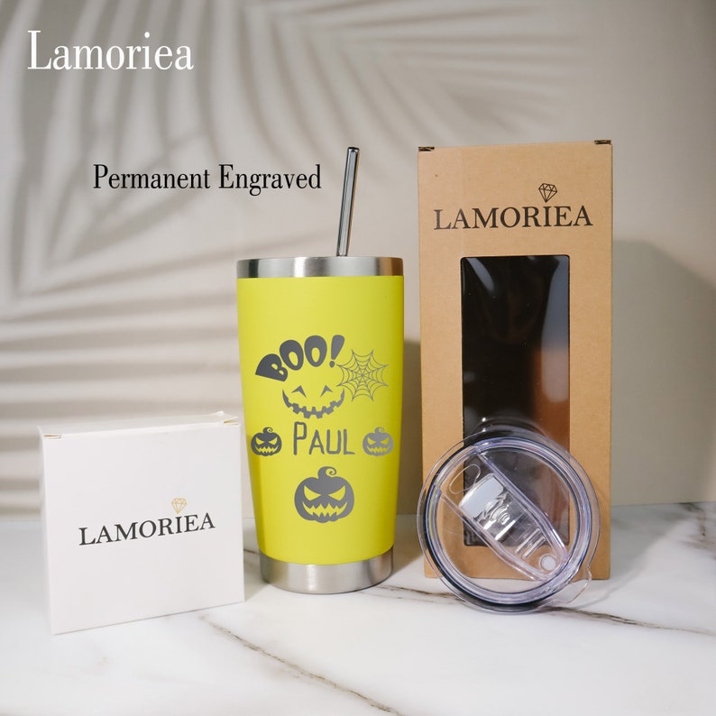 Personalized 20oz Halloween Insulated Tumbler, Custom Laser-Engraved Stainless Steel Travel Mug, Reusable Coffee Cup & Gift