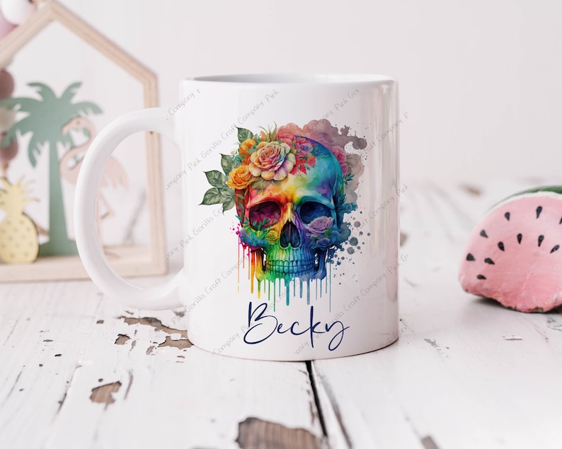 Skull Mug, Mug for her, Floral Skull, Personalised Skull, Skull for her, Female Skull, Skull gift for her, Gift for her, Watercolour Skull