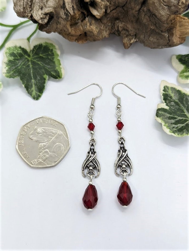 Gothic Vampire Bat Earrings with Red Teardrop Crystals – Choose from 2 Enchanting Designs