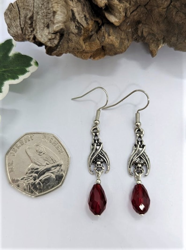 Gothic Vampire Bat Earrings with Red Teardrop Crystals – Choose from 2 Enchanting Designs