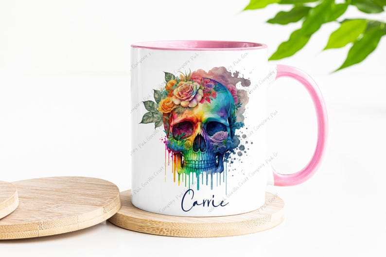 Skull Mug, Mug for her, Floral Skull, Personalised Skull, Skull for her, Female Skull, Skull gift for her, Gift for her, Watercolour Skull