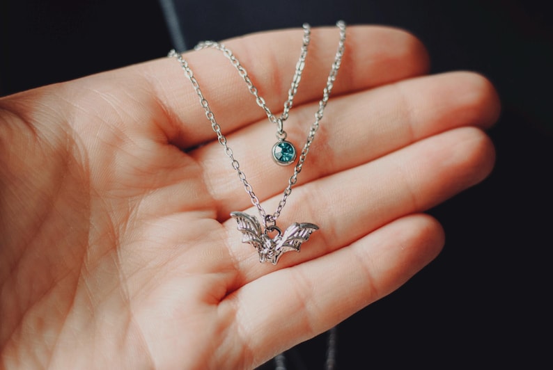 Layered Bat & Rhinestone Necklace – Gothic Stainless Steel Statement Jewelry