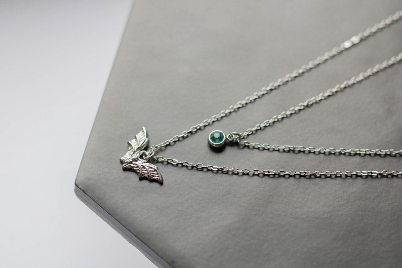 Layered Bat & Rhinestone Necklace – Gothic Stainless Steel Statement Jewelry