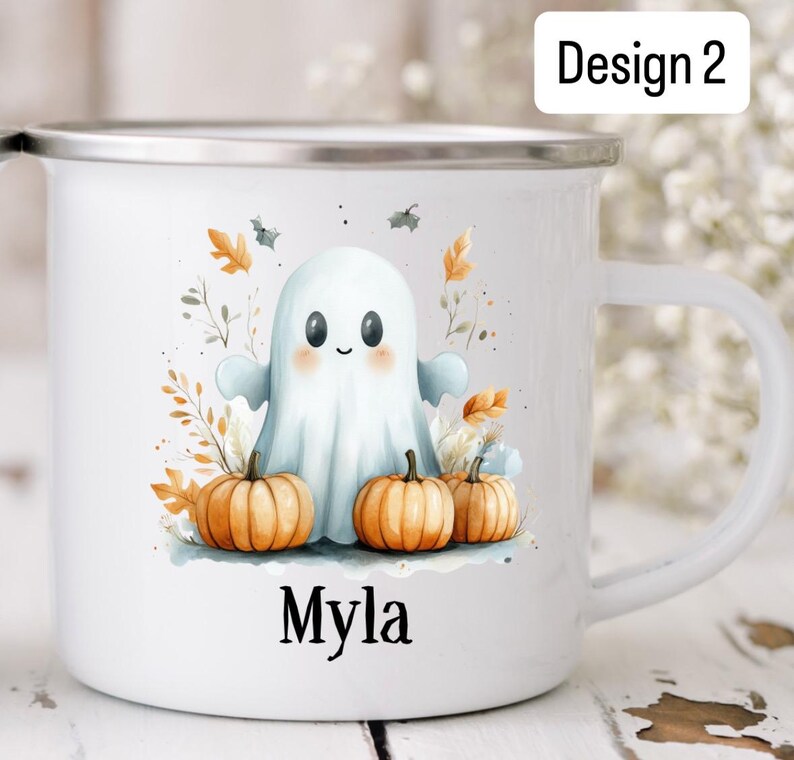 Personalised Children’s Halloween Enamel Mug – Custom Name Design