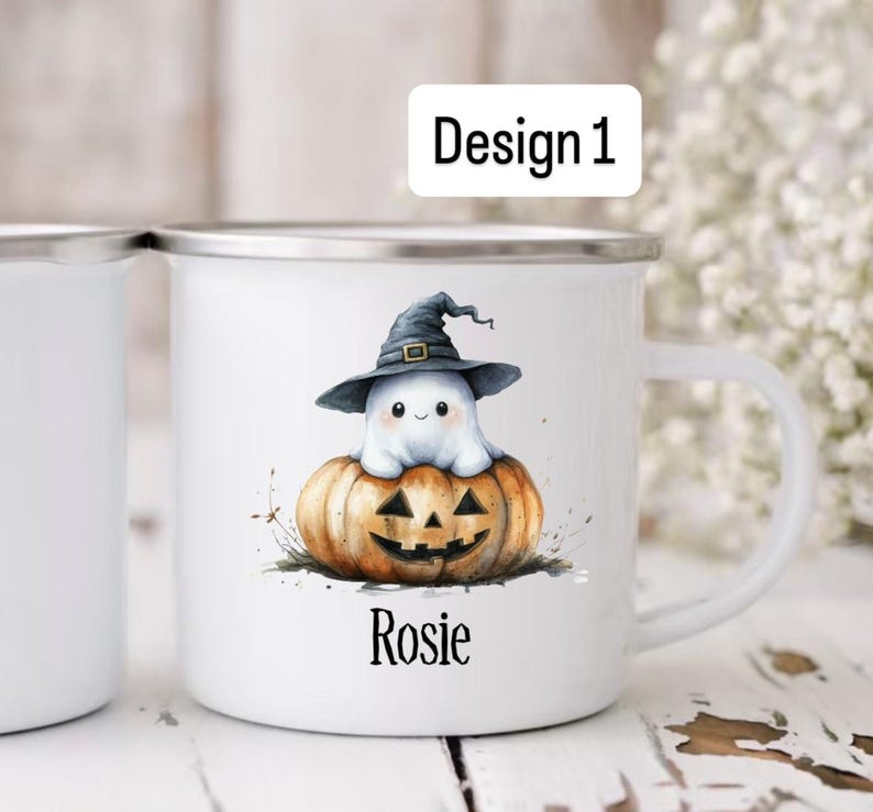 Personalised Children’s Halloween Enamel Mug – Custom Name Design