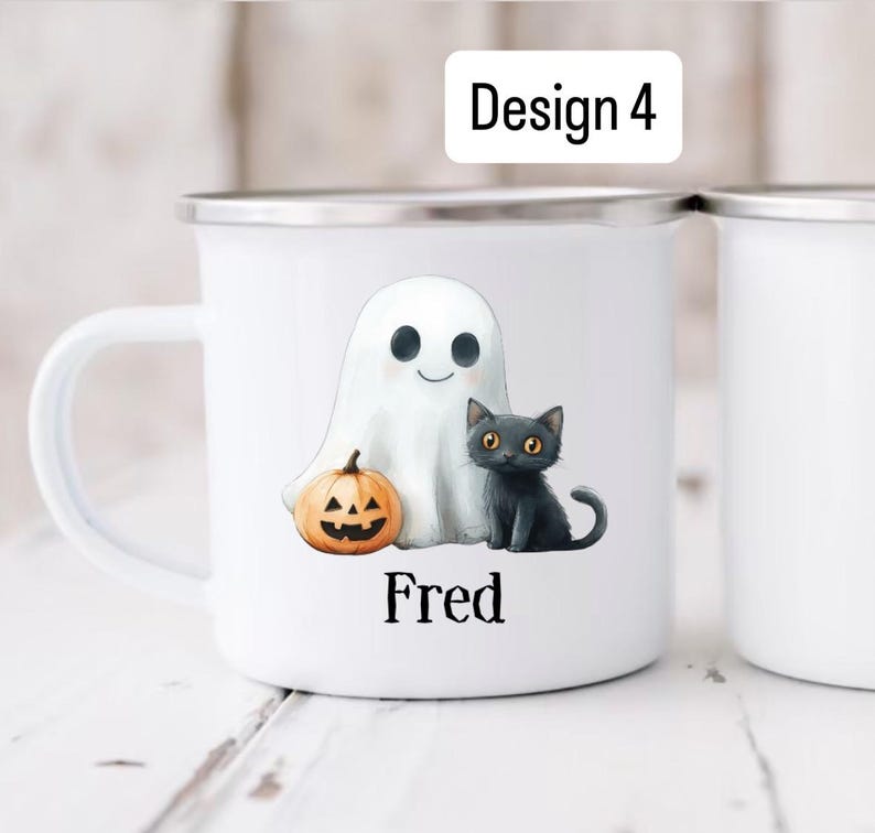 Personalised Children’s Halloween Enamel Mug – Custom Name Design
