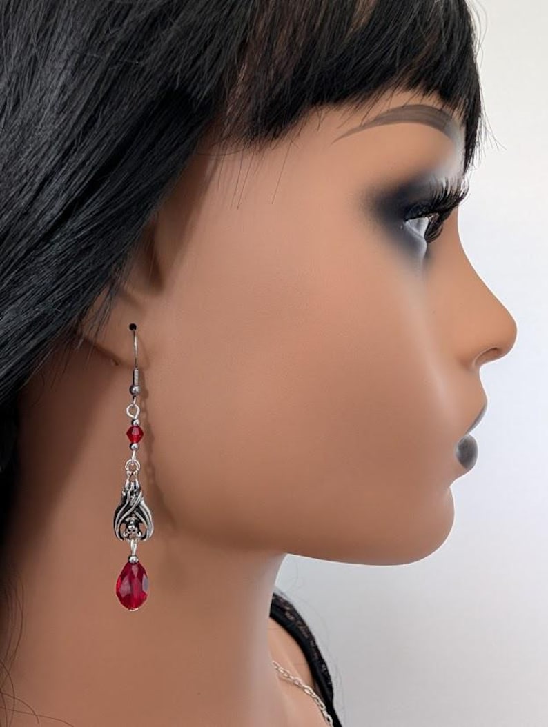 Gothic Vampire Bat Earrings with Red Teardrop Crystals – Choose from 2 Enchanting Designs