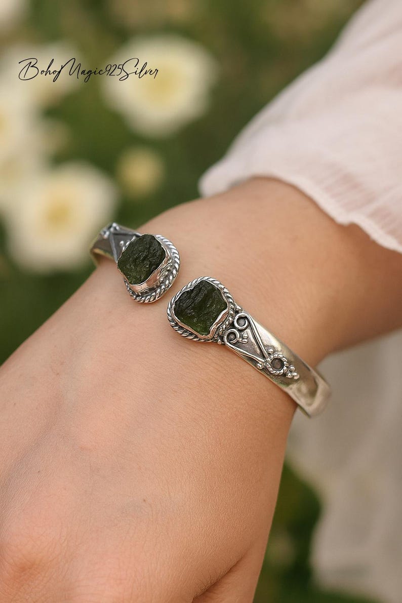 Handcrafted Raw Aquamarine 925 Sterling Silver Gemstone Bangle Bracelet