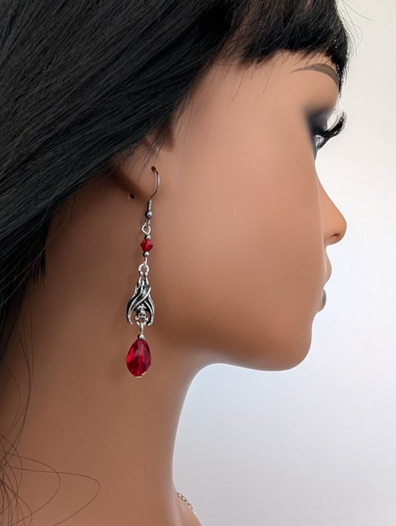 Gothic Vampire Bat Earrings with Red Teardrop Crystals – Choose from 2 Enchanting Designs