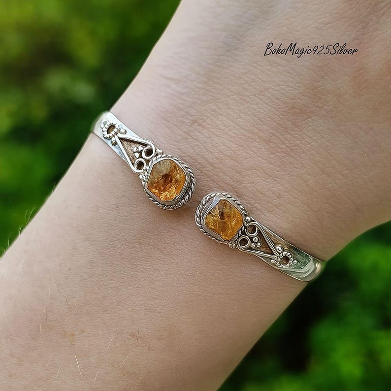Handcrafted Raw Aquamarine 925 Sterling Silver Gemstone Bangle Bracelet