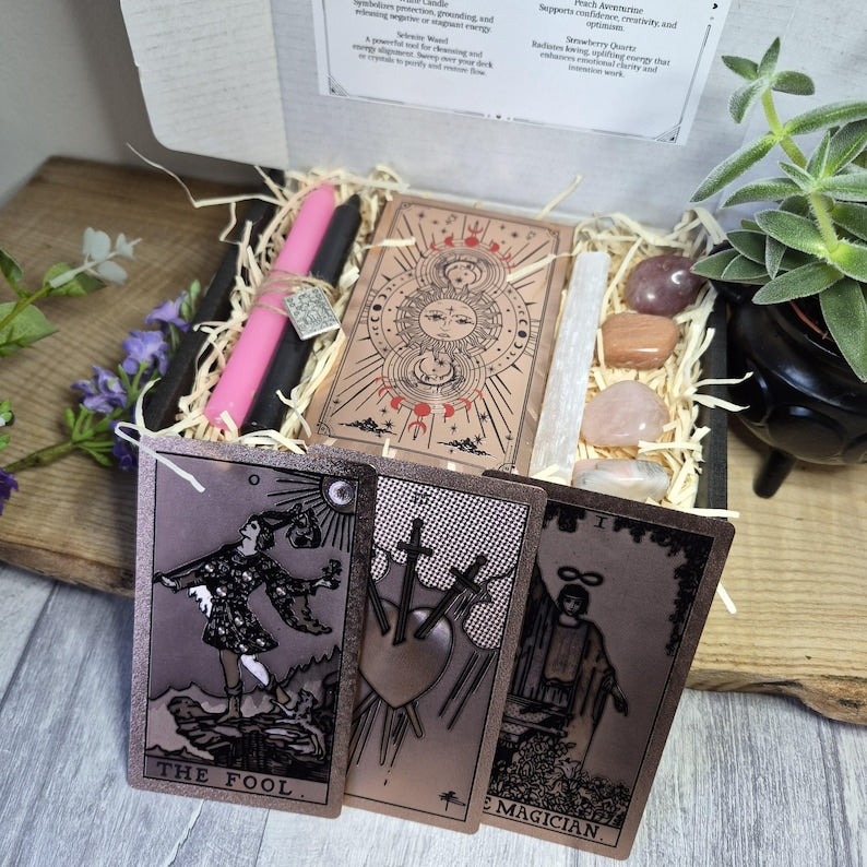 Luxury Tarot Gift Set – Rose Gold Foil Tarot Cards with Crystal Healing Tools & Ritual Essentials