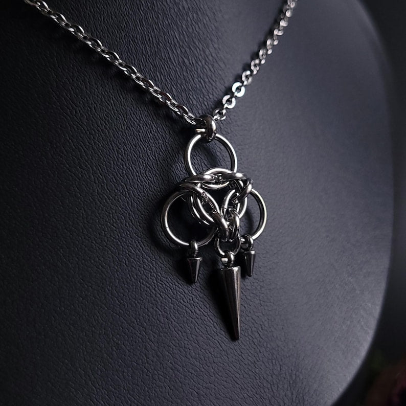 ECHO Spike Necklace | Silver Stainless Steel Chainmail Pendant, Gothic Alternative Jewelry, Lightweight Chain Necklace Gift for Her