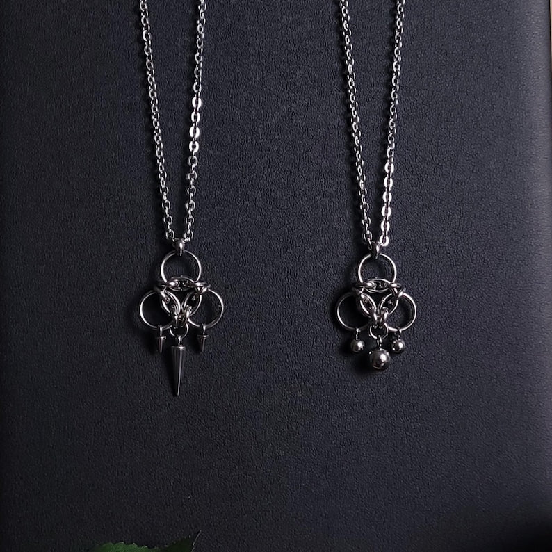 ECHO Spike Necklace | Silver Stainless Steel Chainmail Pendant, Gothic Alternative Jewelry, Lightweight Chain Necklace Gift for Her