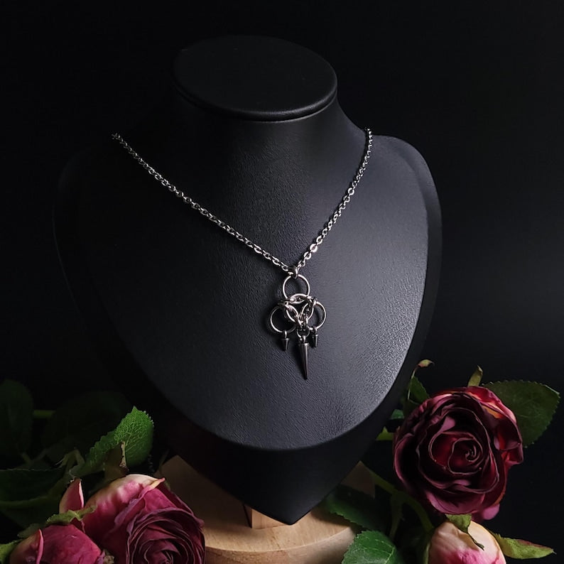 ECHO Spike Necklace | Silver Stainless Steel Chainmail Pendant, Gothic Alternative Jewelry, Lightweight Chain Necklace Gift for Her