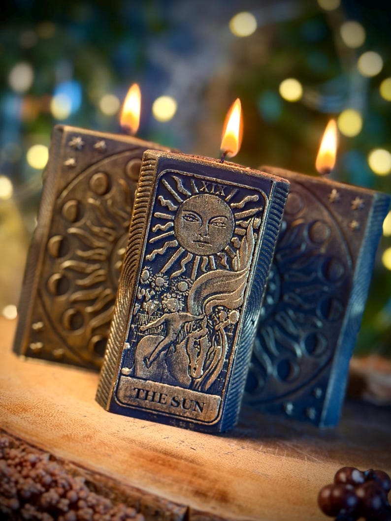 Tarot Card - Soy Wax Vegan Pillar Alter Witch Spell Meditation Hand Painted Candles