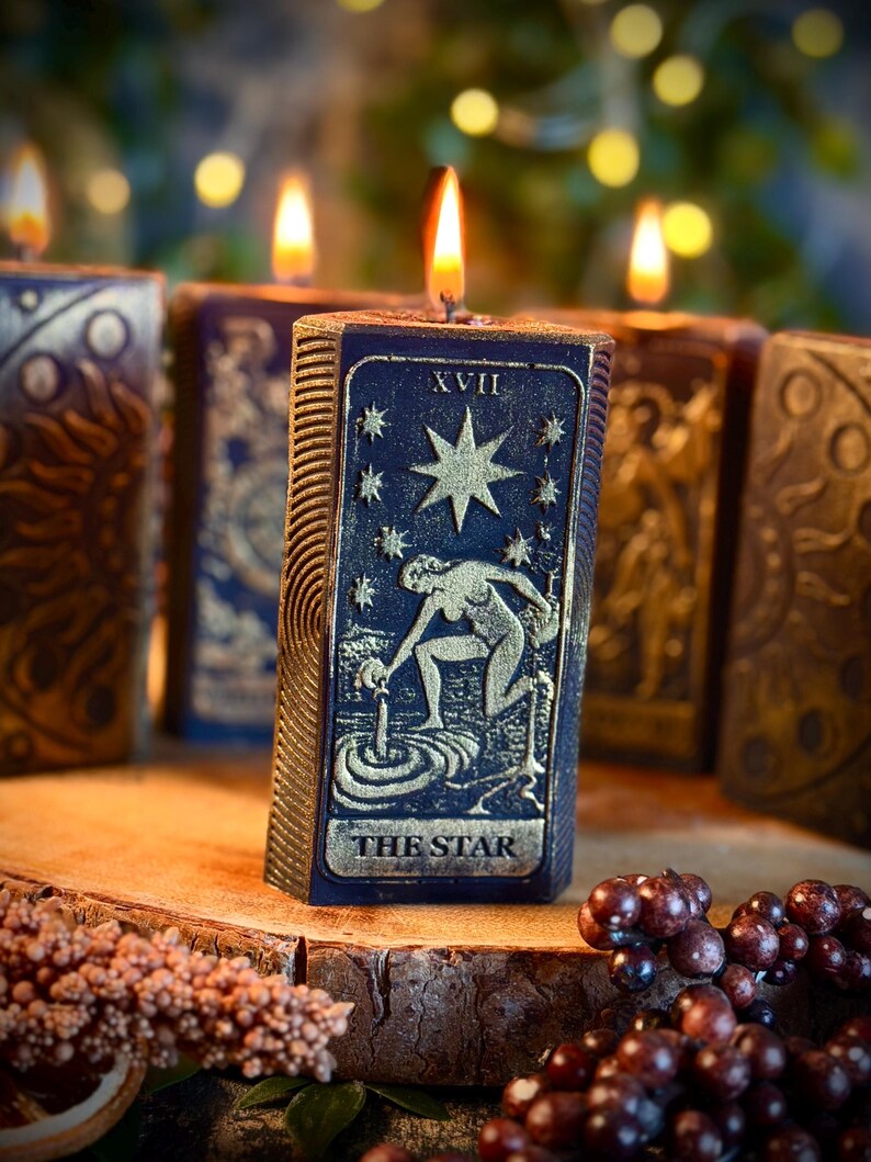 Tarot Card - Soy Wax Vegan Pillar Alter Witch Spell Meditation Hand Painted Candles