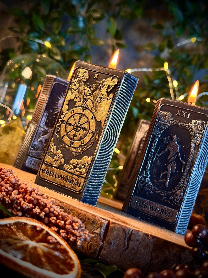 Tarot Card - Soy Wax Vegan Pillar Alter Witch Spell Meditation Hand Painted Candles