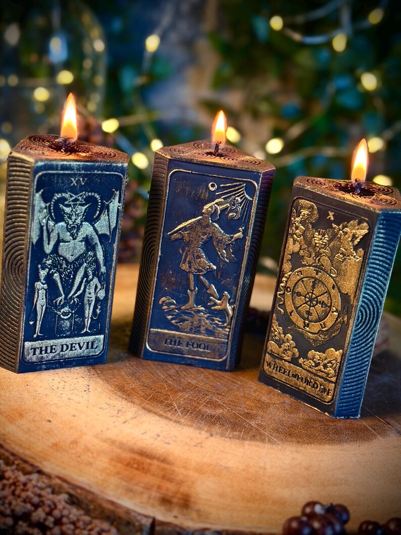 Tarot Card - Soy Wax Vegan Pillar Alter Witch Spell Meditation Hand Painted Candles
