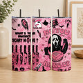 No You Hang Up Pink Glitter Ghostface Tumbler – 20oz Insulated Stainless Steel Travel Cup, Scary Movie Horror Gift, Halloween Gift