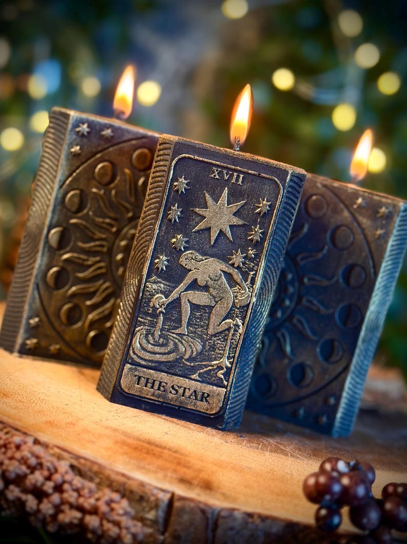 Tarot Card - Soy Wax Vegan Pillar Alter Witch Spell Meditation Hand Painted Candles