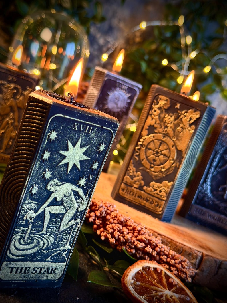 Tarot Card - Soy Wax Vegan Pillar Alter Witch Spell Meditation Hand Painted Candles