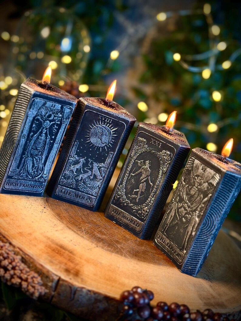 Tarot Card - Soy Wax Vegan Pillar Alter Witch Spell Meditation Hand Painted Candles