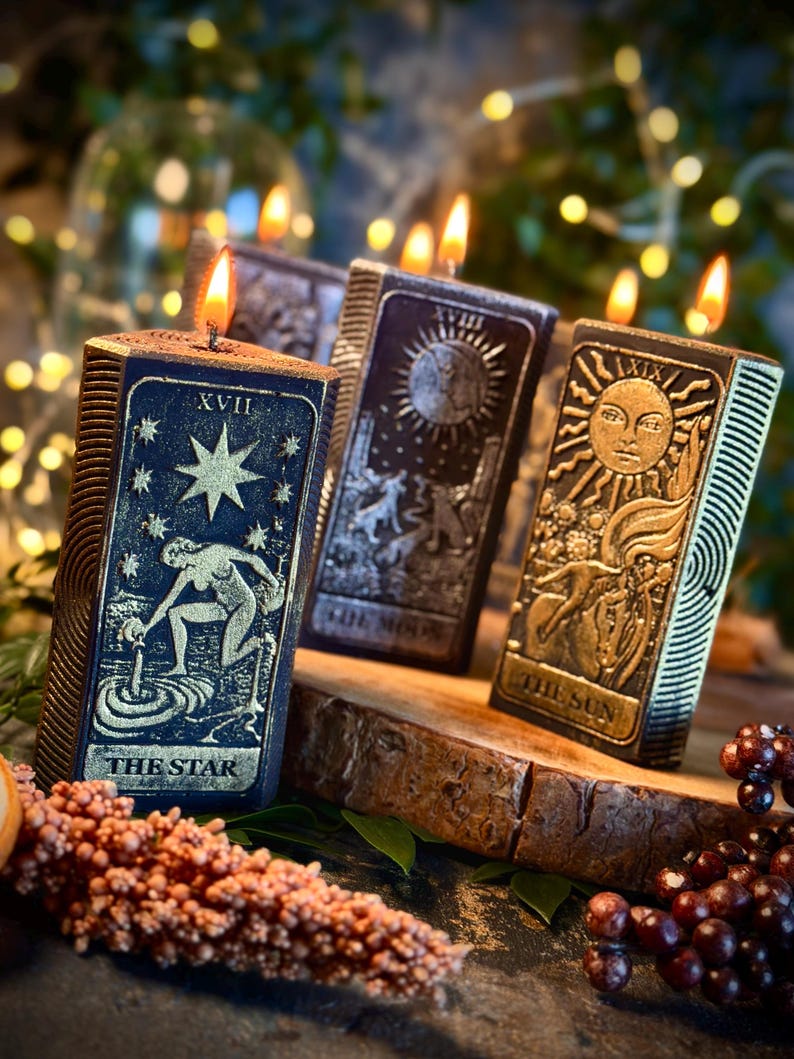 Tarot Card - Soy Wax Vegan Pillar Alter Witch Spell Meditation Hand Painted Candles