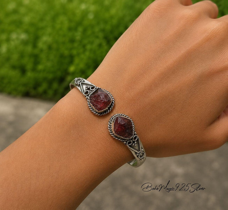 Handcrafted Raw Aquamarine 925 Sterling Silver Gemstone Bangle Bracelet